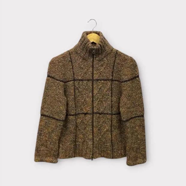 DKNY 브라운 혼방 보카시 니트 가디건 S