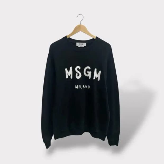 MSGM 브러쉬드 로고 블랙 코튼 스웨트 XL