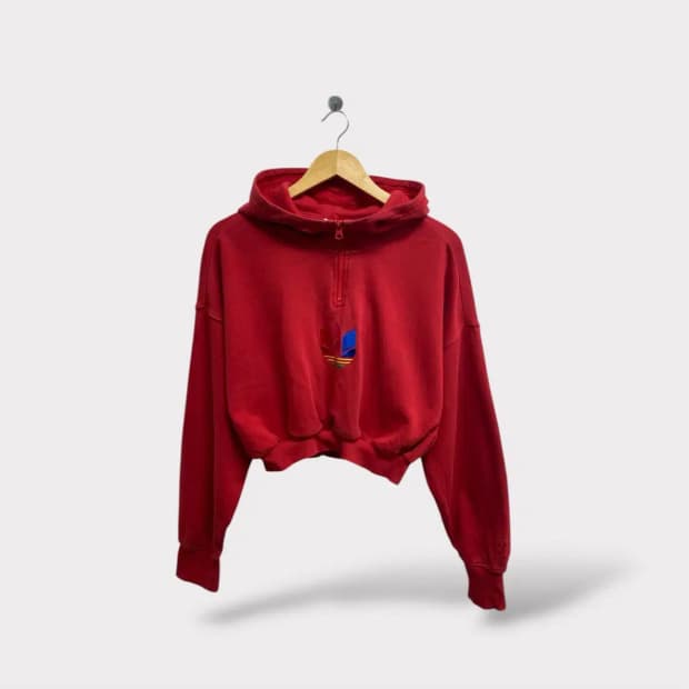 아디다스 불꽃 크롭 반집업 후드티 M