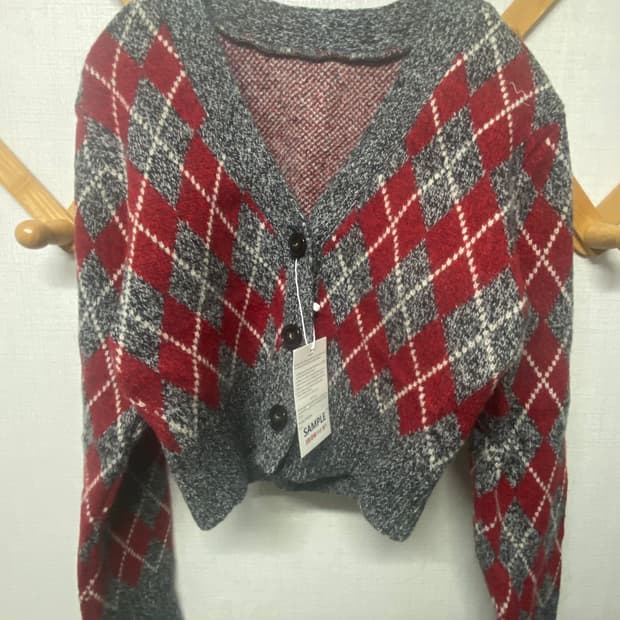 해바이해킴 아가일 체크 니트 가디건