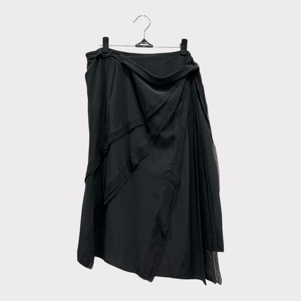 MaxMara 막스마라 실크 언발란스 랩스커트 챠콜