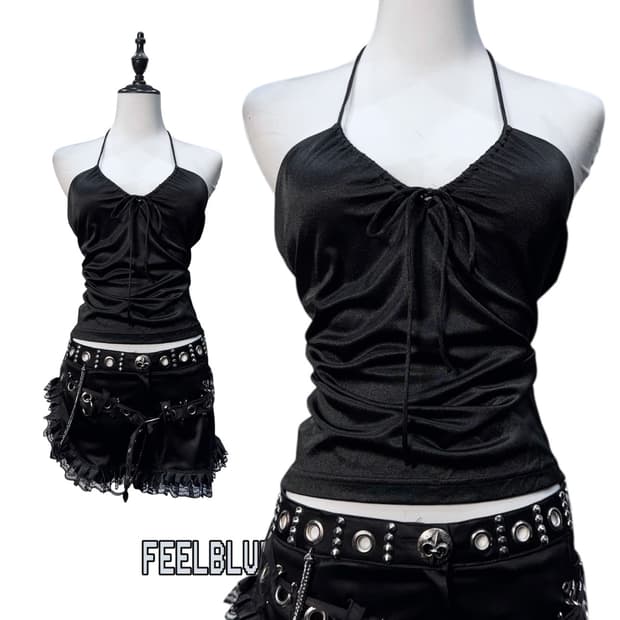 Satin Stretch Halter Slip Top