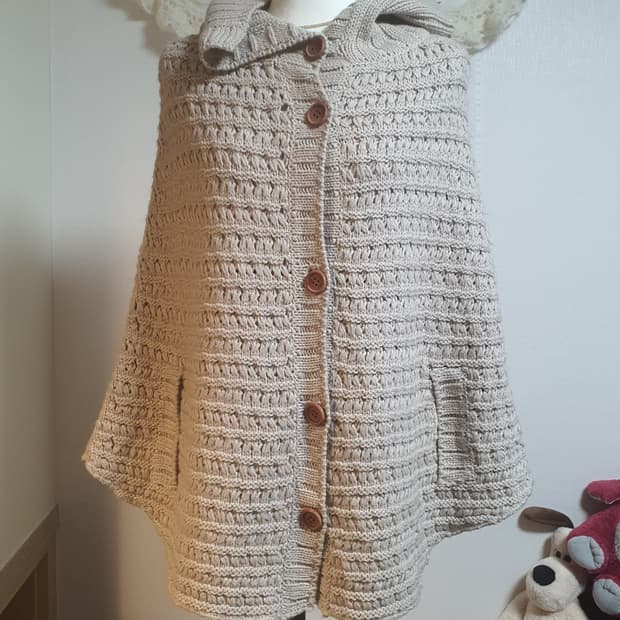 [모리걸] 니트 후드 망토 가디건 아이보리 사와코케이프 달천깔