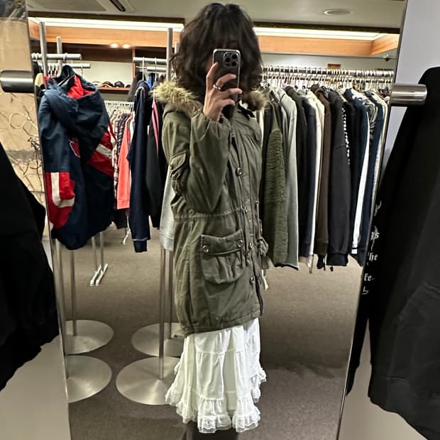 L)Japanese vintage 여성 퍼 후드 패딩 자켓