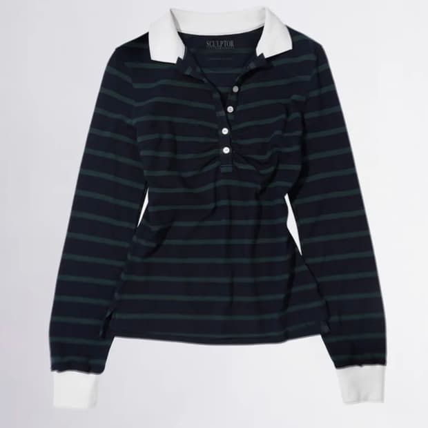 스컬프터 셔링 테니스 셔츠 네이비 그린 스트라이프