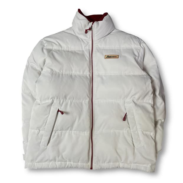 아식스 화이트 레드패치 덕다운 패딩 95
