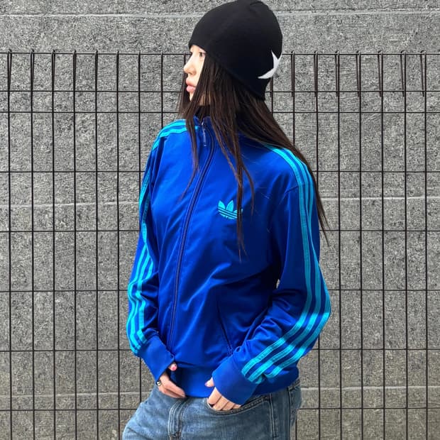아디다스 블루 삼선 트랙탑