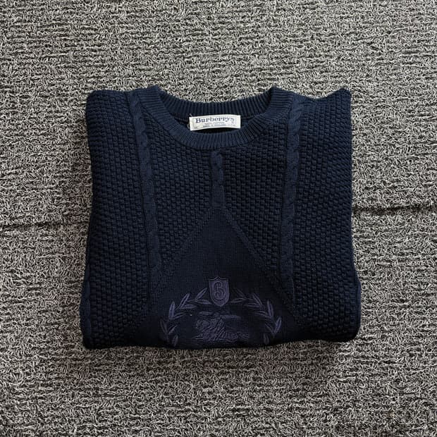 90s 버버리 크레스트 엠브로이드 케이블 니트 3123