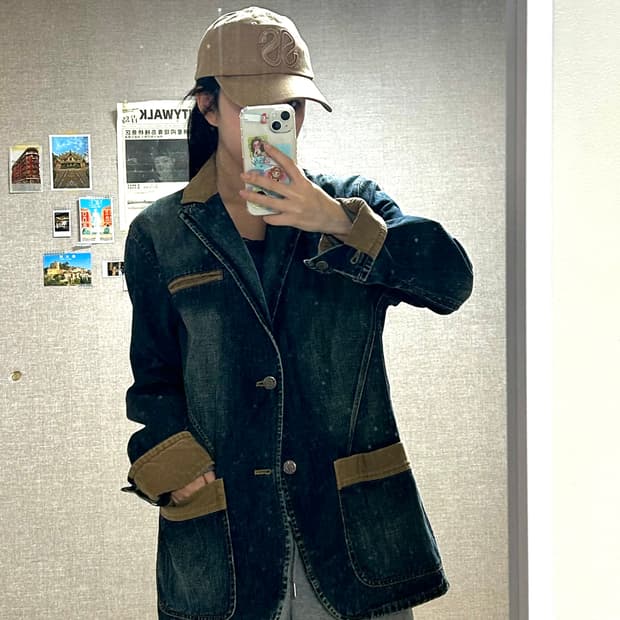 게스 진 배색 워싱 워크 청자켓