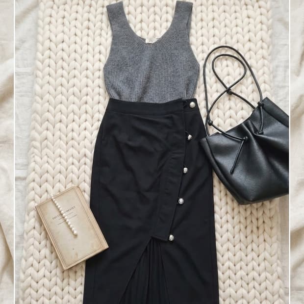 (새상품급) 일레븐스 스트리트 / 울 100% 실버 버튼 펜실 스커트