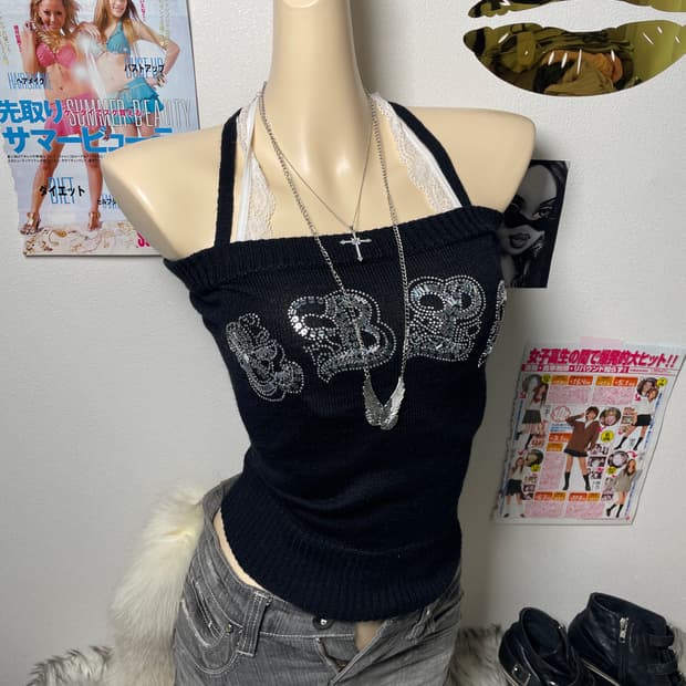 Pinky&dianne y2k 레터링 나시 슬리브리스 탑