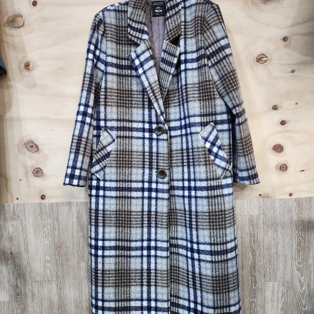 650) 여성 누빔안감 체크 롱 코트