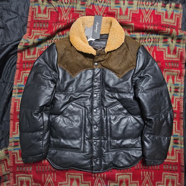 미사용)carphey  웨스턴 카우 레더 패딩 재킷 100