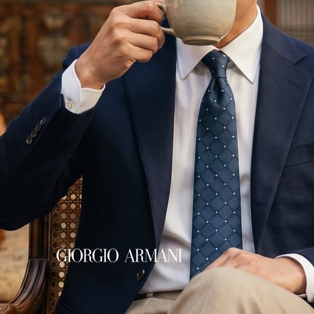 조르지오 아르마니 네이비 기하 자카드 넥타이 9.7cm A+등급 K320