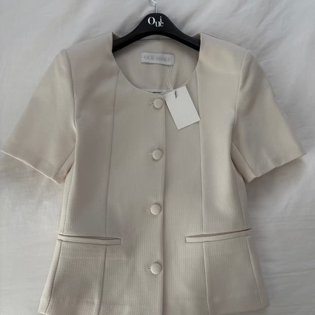 우이 썸머 트위드 스쿱넥 셔츠 자켓 크림아이보리