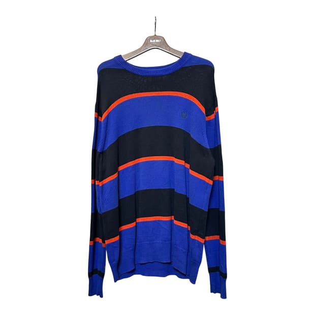 챕스 스트라이프 니트 라운드넥 배색 디테일 블루 네이비