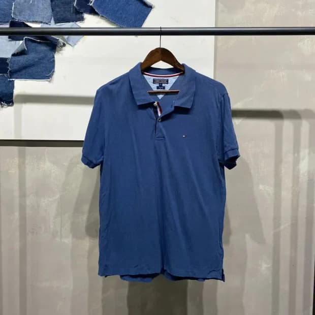 (100) 타미힐피거 캐주얼 슬림핏 자수 반팔 카라티