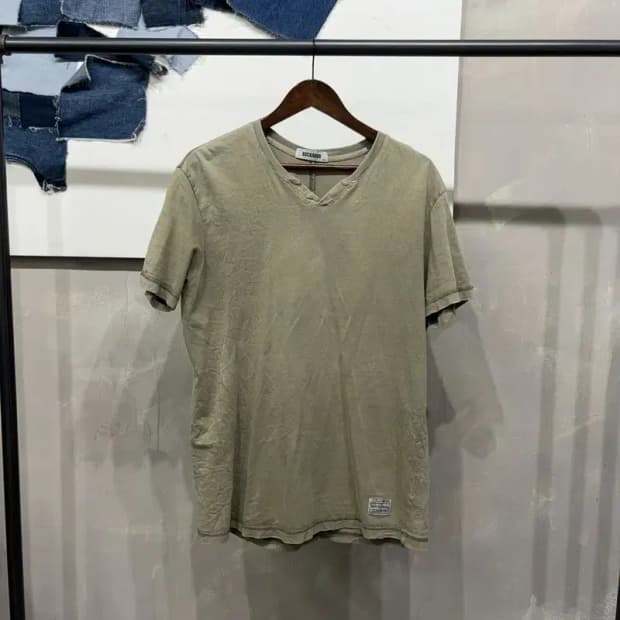 (105) 버커루 빈티지 캐주얼 피그먼트 헨리넥 반팔 티