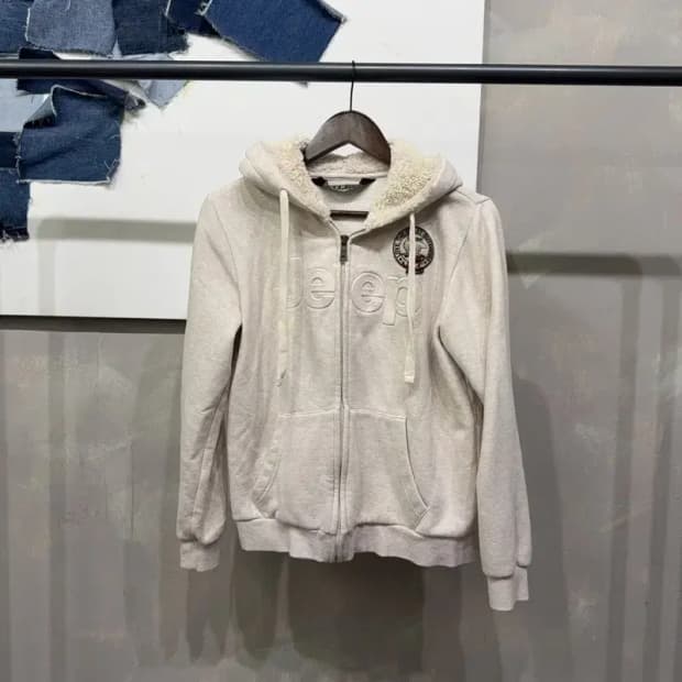 (90) 지프 여성 캐주얼 기모 자수 양털 후드집업 자켓
