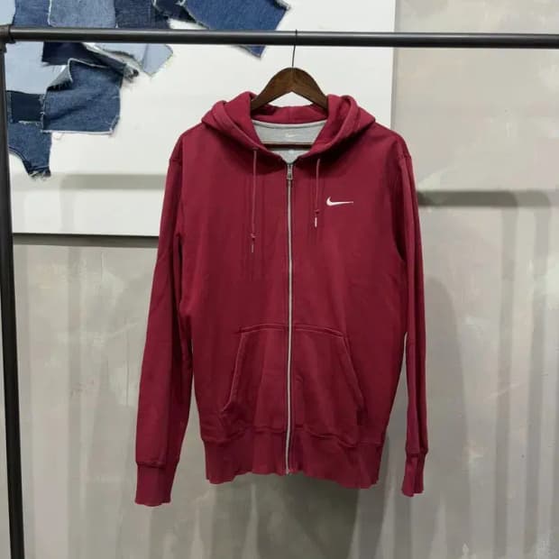 (100) 나이키 캐주얼 스트릿 버건디 기모 후드집업 자켓