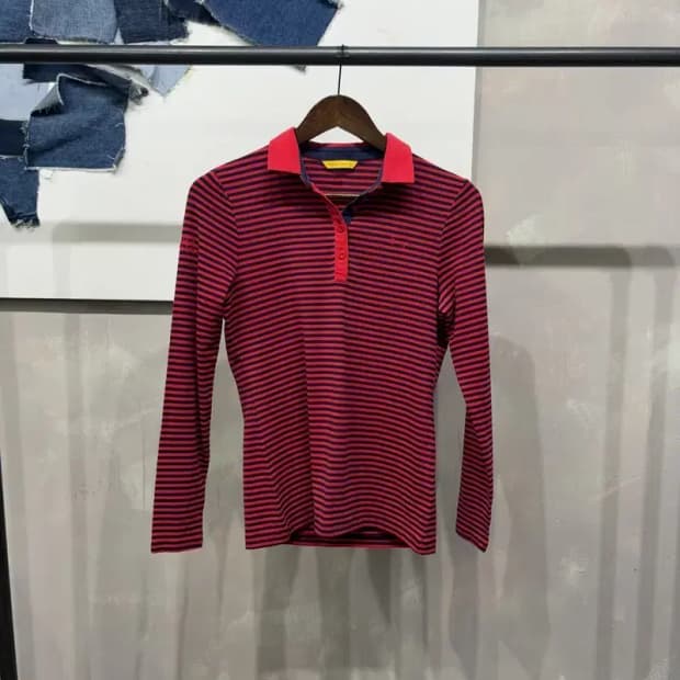 (95) 루이까스텔 여성 골프 스포츠 스트라이프 긴팔 카라티