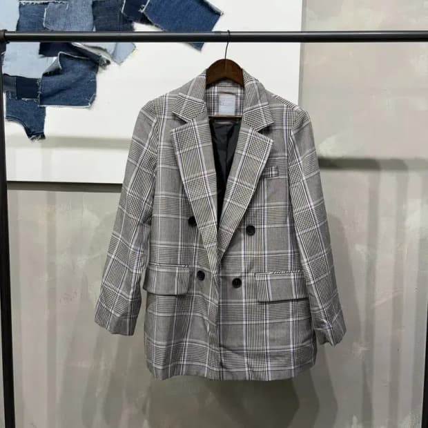 (85) 에잇세컨즈 여성 캐주얼 더블 체크 자켓 블레이저