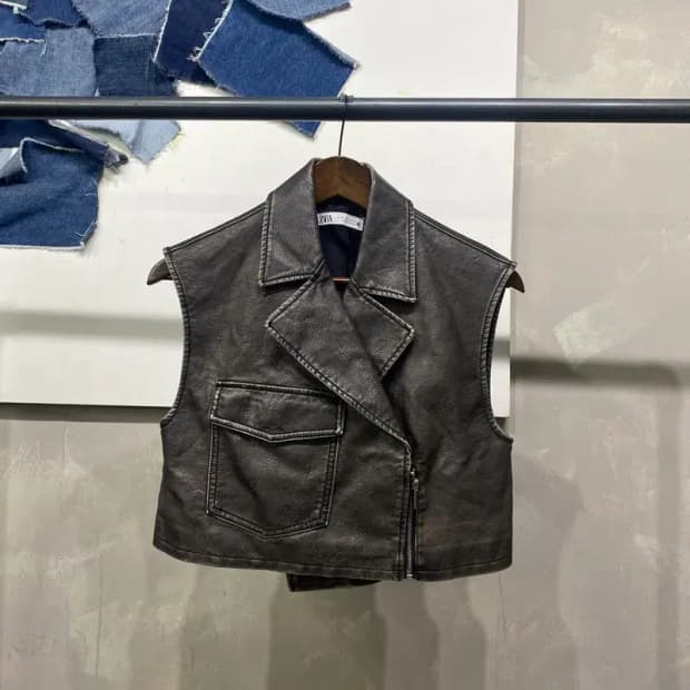 (85) 자라 ZARA 여성 인조가죽 레더 조끼 베스트 자켓
