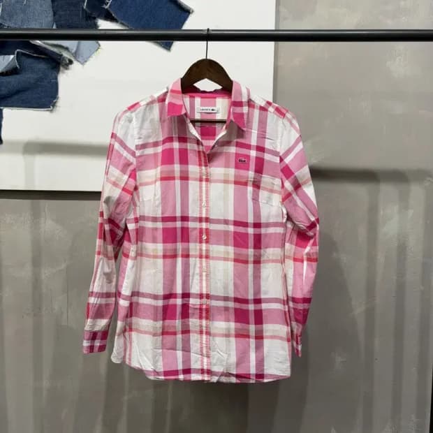 (100) 라코스테 여성 캐주얼 핑크 체크셔츠 남방