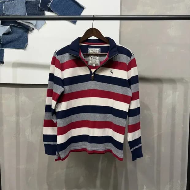 (100) 헤지스 캐주얼 클래식 반집업 스트라이프 니트