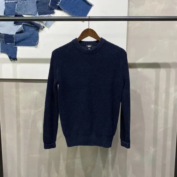 (95) 유니클로 여성 캐주얼 와플 네이비 니트