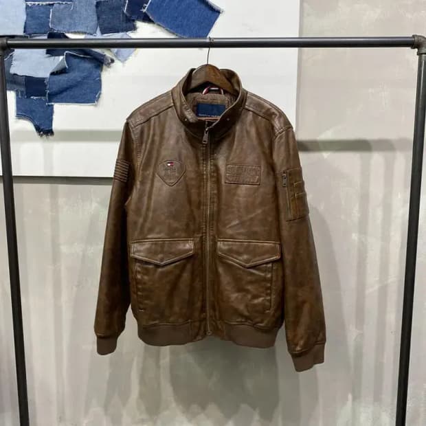 (105) 타미힐피거 빈티지 인조가죽 래더자켓