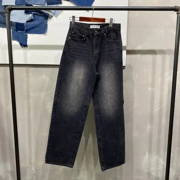 (28인치) 비슬로우 벌룬핏 워싱 흑청바지 블랙진