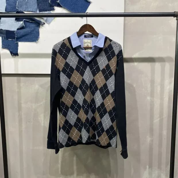 (105) 빈폴 캐주얼 셔츠 레이어드 아가일 니트