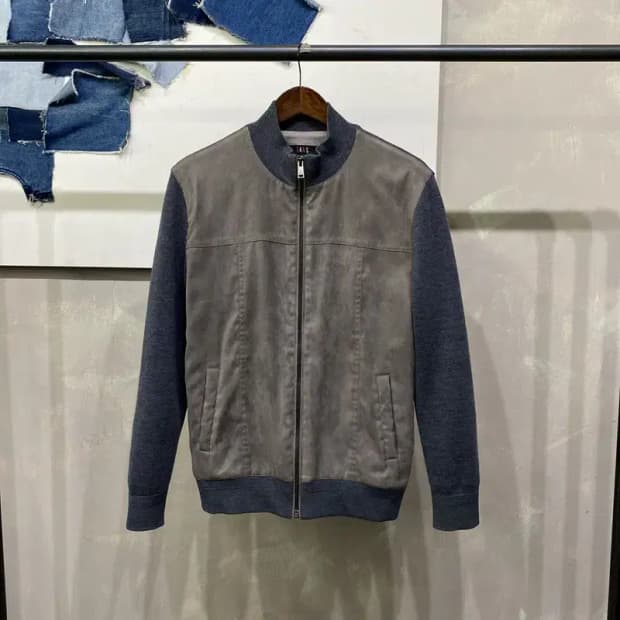 (100) 닥스 캐주얼 클래식 스웨이드 배색 니트 집업 자켓