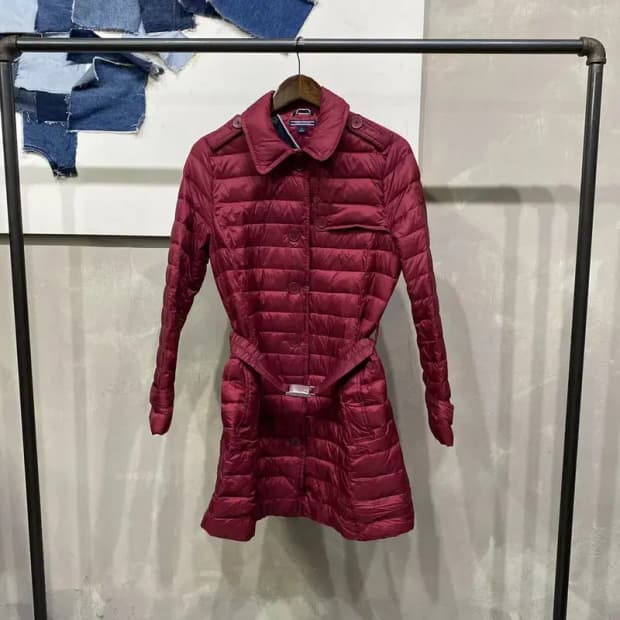 (95) 타미힐피거 여성 클래식 캐주얼 벨티드 롱 경량패딩