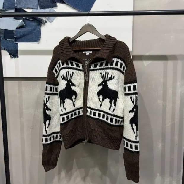 (F) 파르티멘토 여성 코위찬 카라 니트 집업 자켓