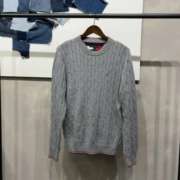(100) 타미힐피거 캐주얼 자수 꽈배기 케이블 니트