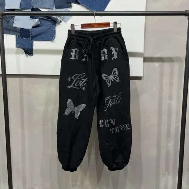 (26~28인치) 러브이즈트루 여성 Y2K 글리터 빅프린팅 조거팬츠 바지