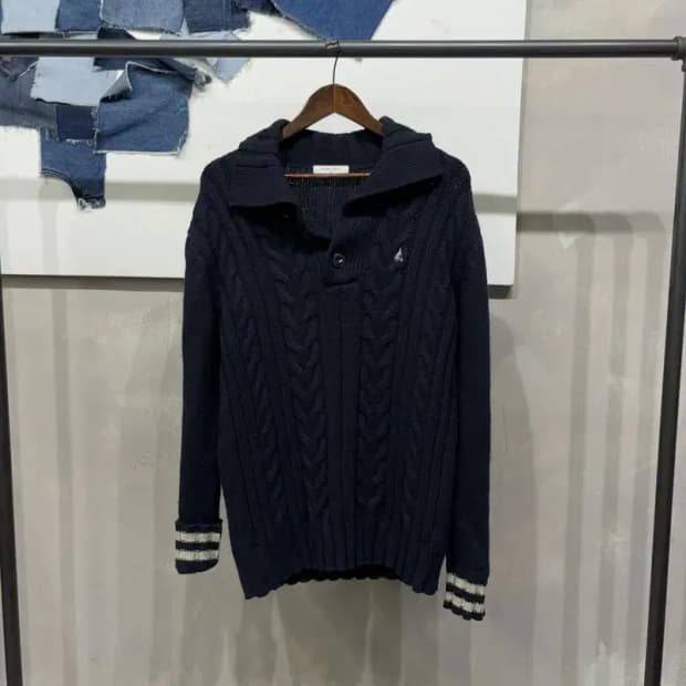 (105) 빈폴 캐주얼 케이블 꽈배기 숄카라 울 니트