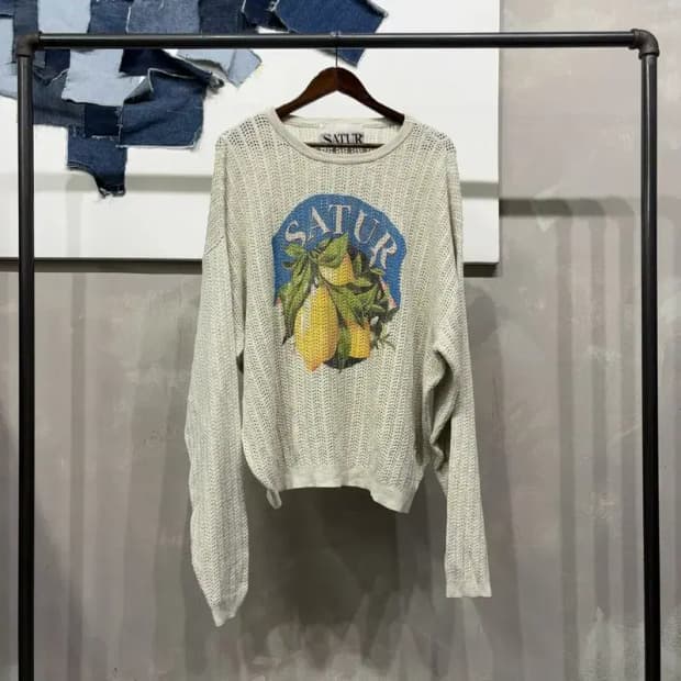 (빅사이즈) 세터 캐주얼 빅프린팅 메쉬 라운드 니트