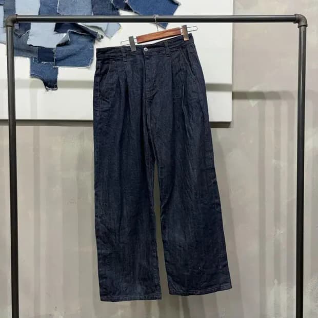 (30인치) 비슬로우 스트릿 투턱 생지 셀비지 진청바지 데님팬츠