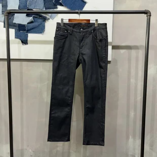 (33인치) 누디진 캐주얼 스판 코팅 블랙진 흑청바지 데님팬츠