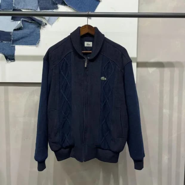 (100) 라코스테 서광 올드스쿨 울 케이블 니트 블루종 자켓