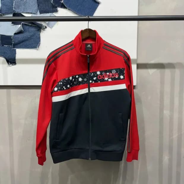 (100) 아디다스 빈티지 스타 저지 집업 트랙탑