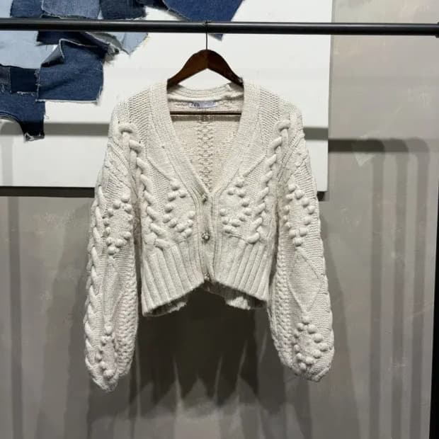 (95) 자라 ZARA 여성 케이블 꽈배기 크롭 니트 가디건