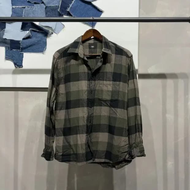 (105) 유니클로 캐주얼 그린 체크 셔츠 남방