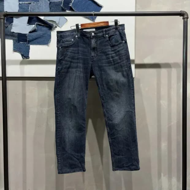 (32인치) 캘빈클라인 CK 워싱 스판 9부 진청바지 데님팬츠