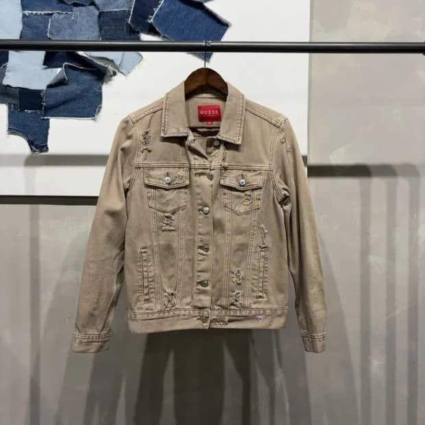 (90) 게스 여성 캐주얼 베이지 데님 트러커 자켓