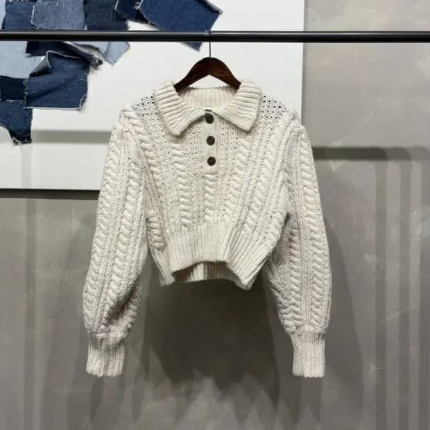 (95) 자라 ZARA 여성 울 꽈배기 케이블 크롭 카라 니트