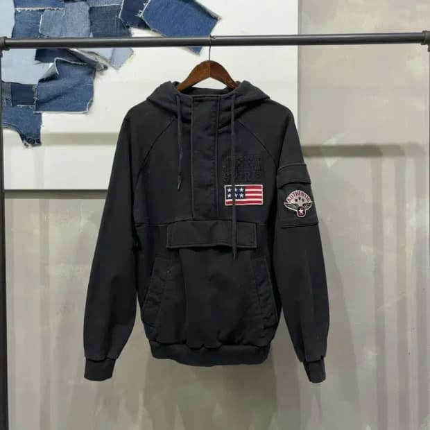 (100) 지프 스트릿 캐주얼 와펜 자수 아노락 후드티